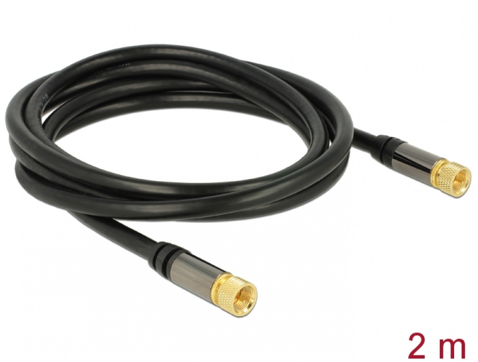 Imagine Cablu antena F Plug la F Plug RG-6/U 2m Negru, Delock 88919